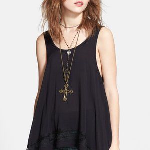 Free people Lace Trim Handkerchief Hem Tank tapeeze cami black